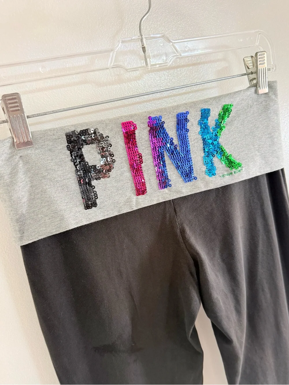Y2K PINK Victoria's Secret Fold-Over Waist Yoga Pants Size Small - Sequin Logo